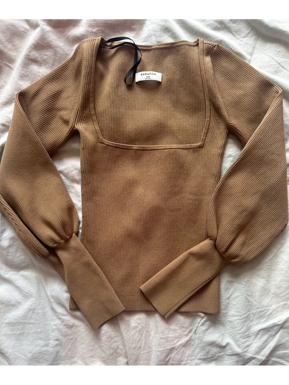 Aritzia Babaton Minimalist Ribbed Square Neck Knit Top Brown XXS - Picture 3 of 14